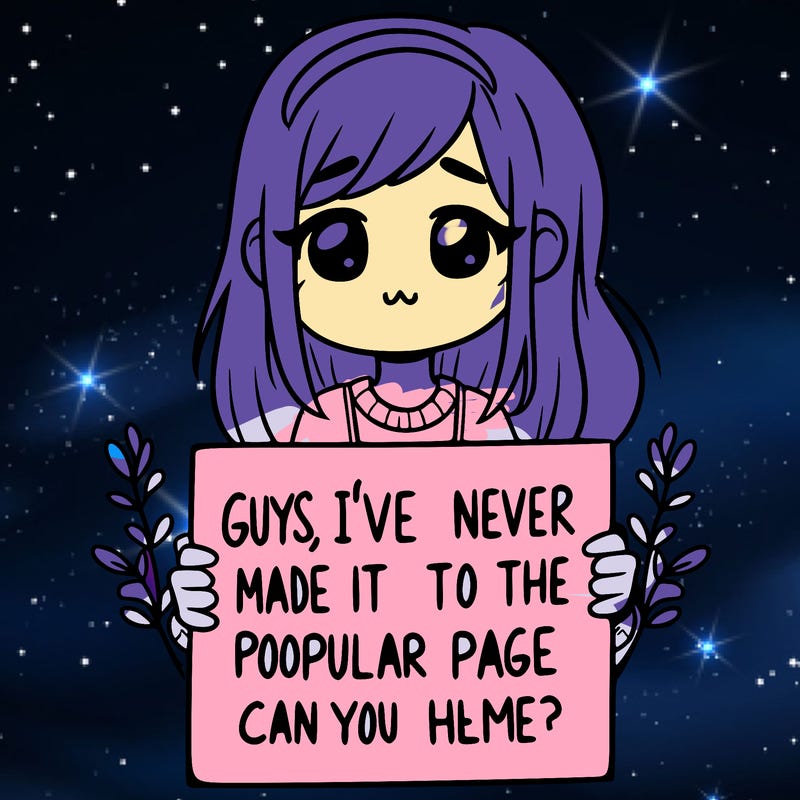 a girl holding up a sign that says, guys, i’ve never made it to the popular page, can you help me?