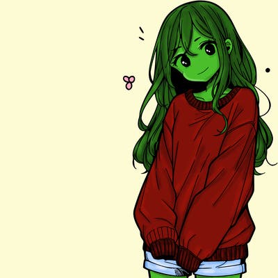 manga teen girl  in a sweater and baggy pants