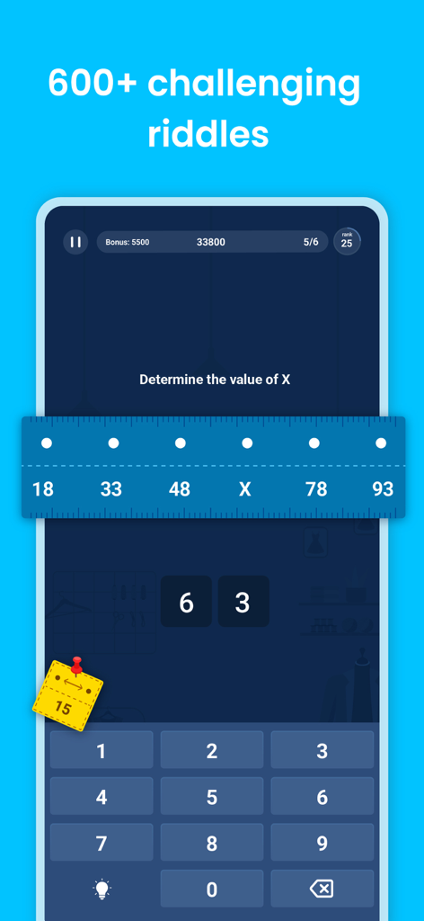 Mindfit - Brain Training Games - Mindfit app interface displaying a logic sequence riddle to challenge mental math skills.