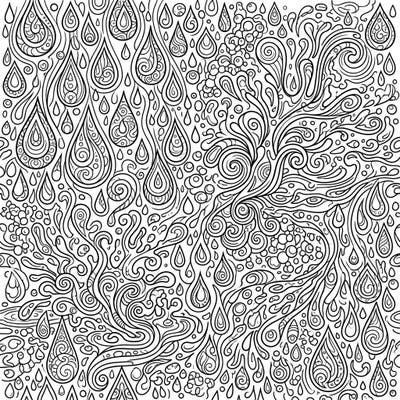 Discover this captivating coloring page featuring complex raindrop and water splash patterns, perfect for teen artists. Engage your creativity with detailed designs that promise hours of immersive fun.