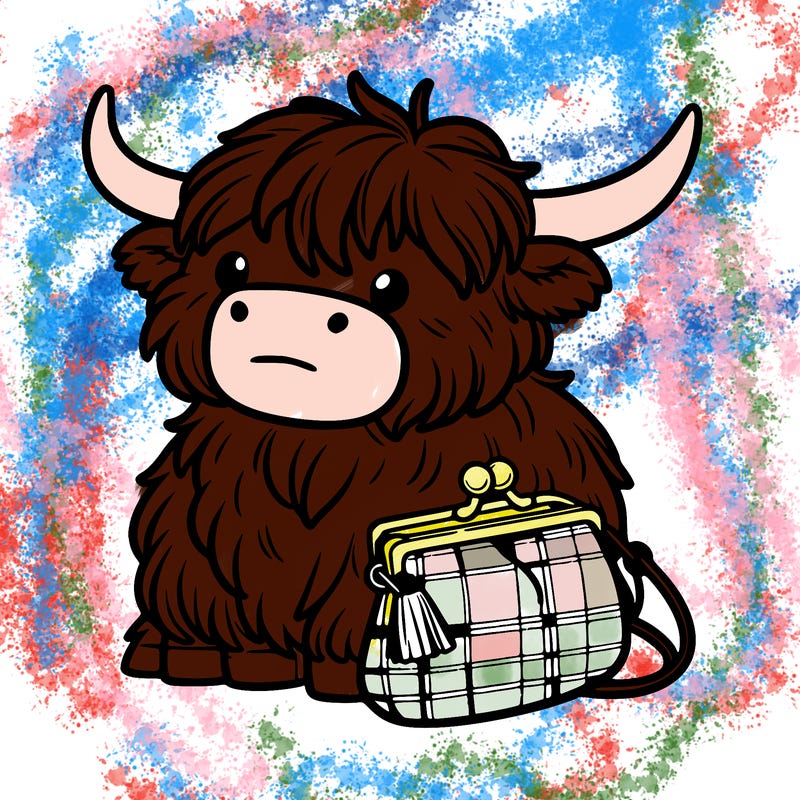 highland cow in a purse