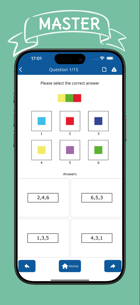 A screenshot of the WISC-V Test Practice Pro app showing a multiple-choice cognitive reasoning question.