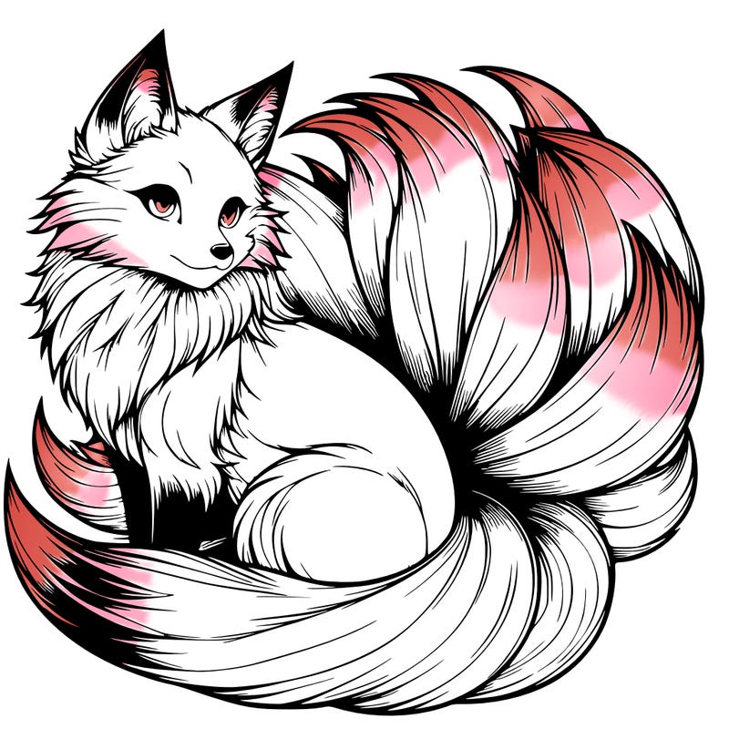 realistic detailed 9 tailed anime fox