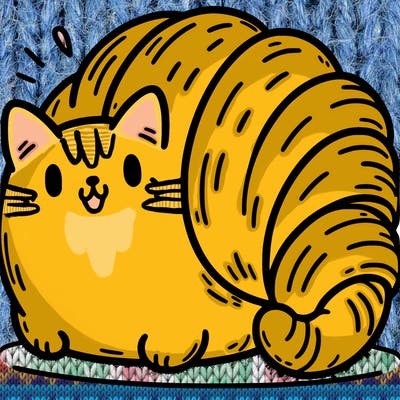 a chunky cat shaped like a croissant