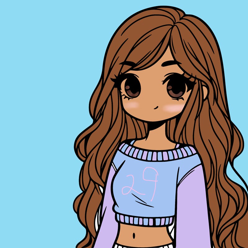 girl with long hair and a crop top with a sweater