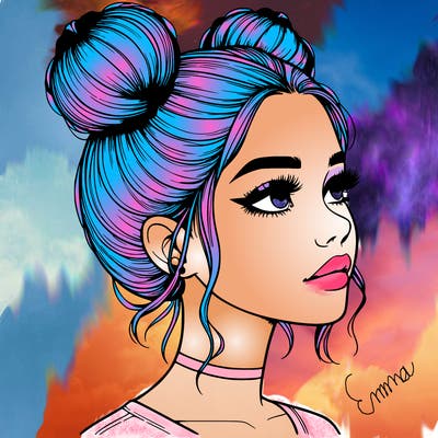 realistic girl with buns on the top of her head