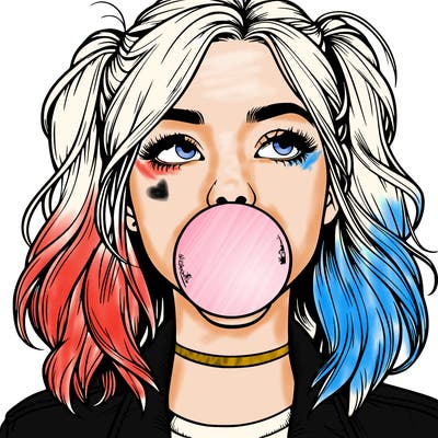 realististic girl blowing bubble -gum
