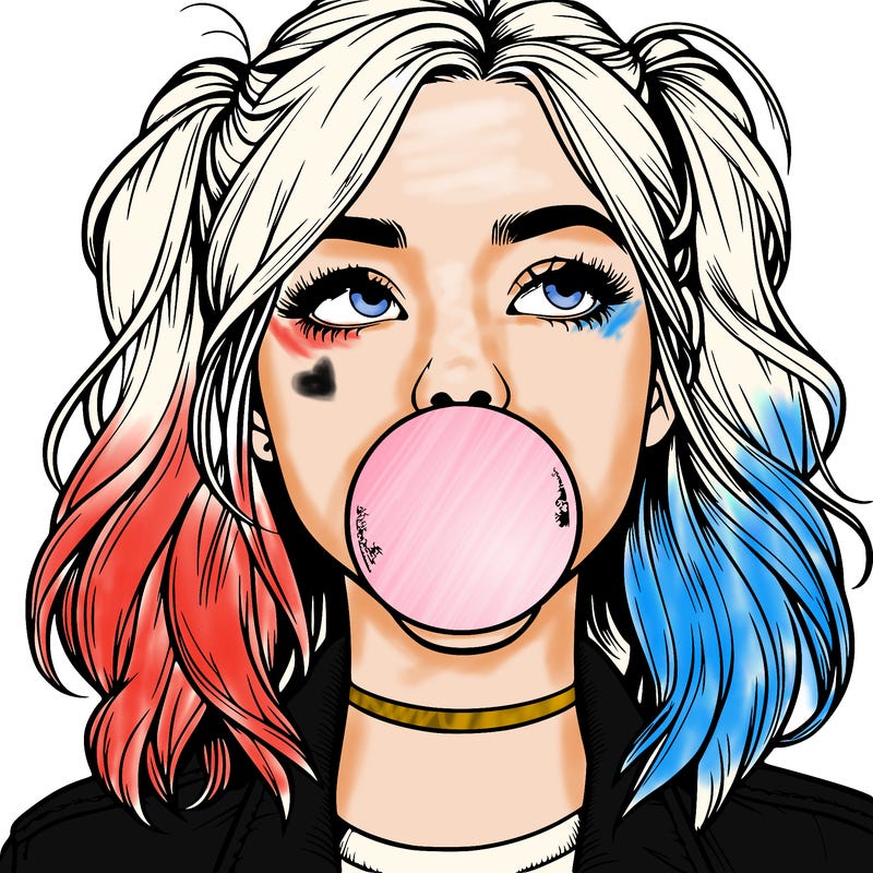 realististic girl blowing bubble -gum