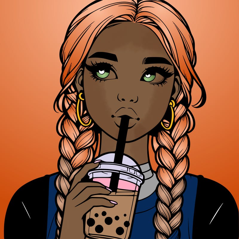 realistic girl with braided hair drinking boba