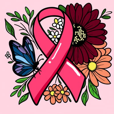 cancer awareness symbol with flowers and butterflies