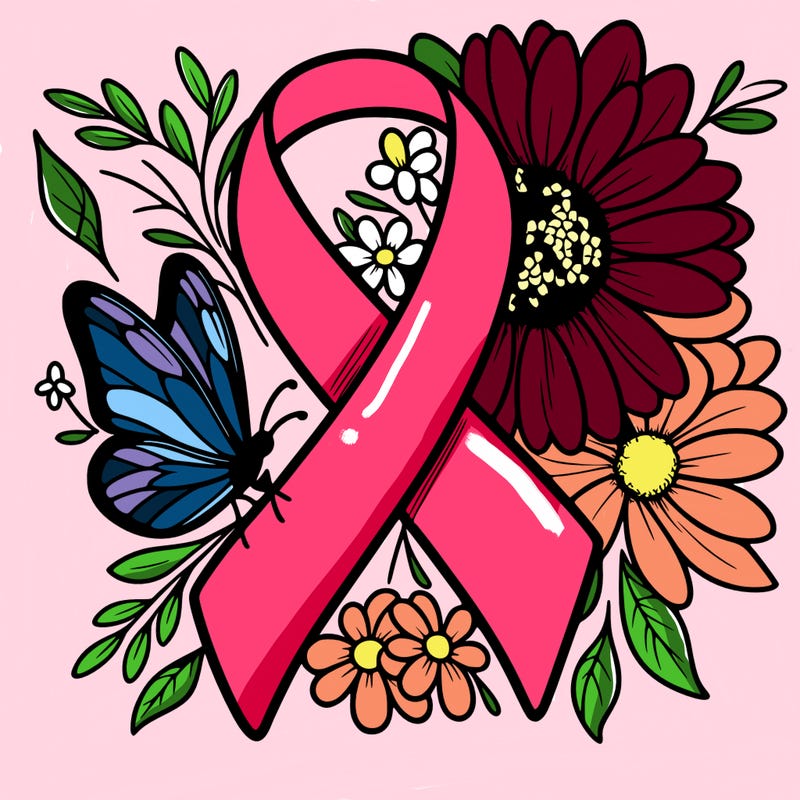 cancer awareness symbol with flowers and butterflies