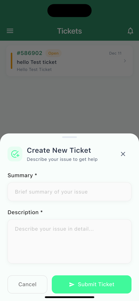 MaxxB - The MaxxB app screen for creating a new support ticket to report internet issues