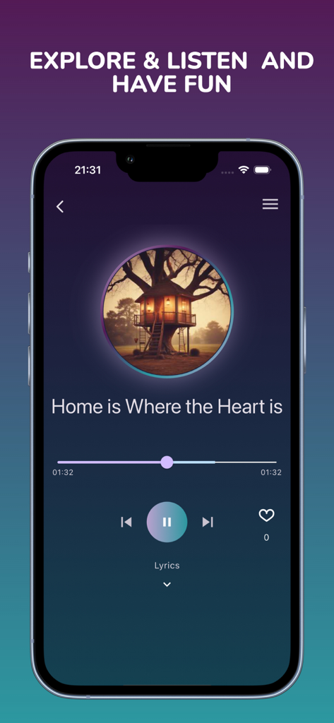 Music player interface of MusicTune AI app showing an AI generated song with playback controls and artwork.