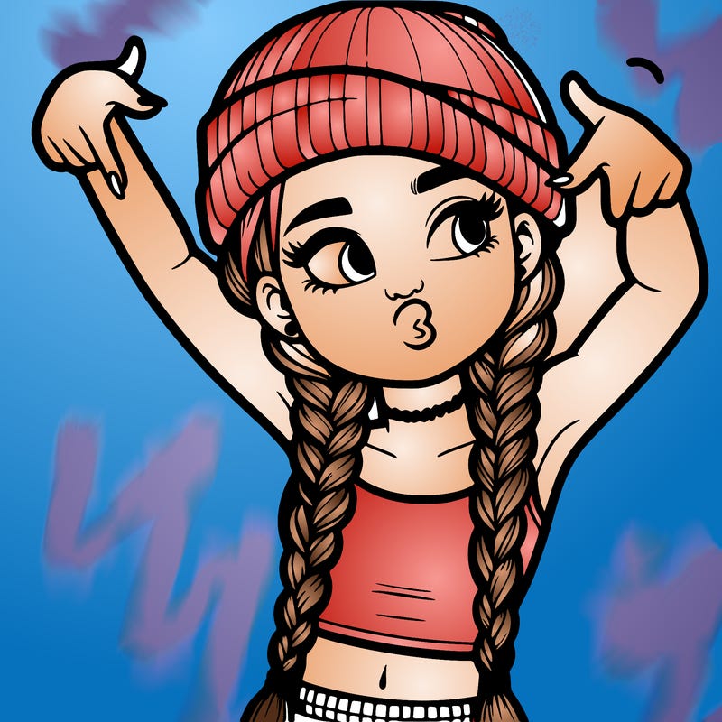 realistic teenage girl with braids and a beanie and crop top doing 🫶🏼