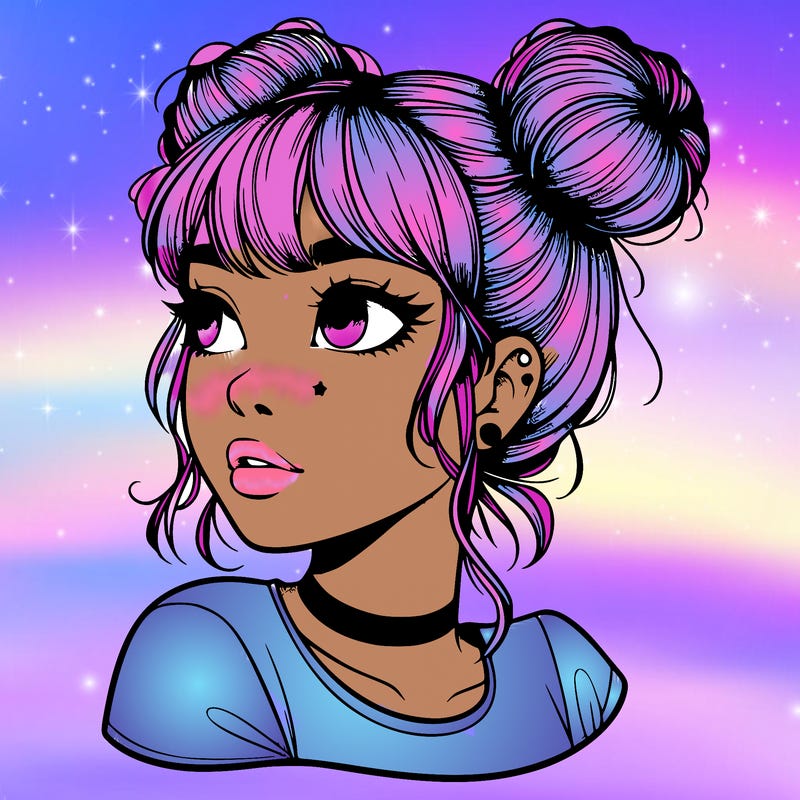 realistic girl with spacebuns