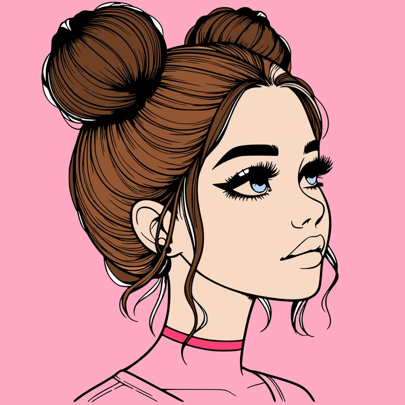 realistic girl with buns on the top of her head