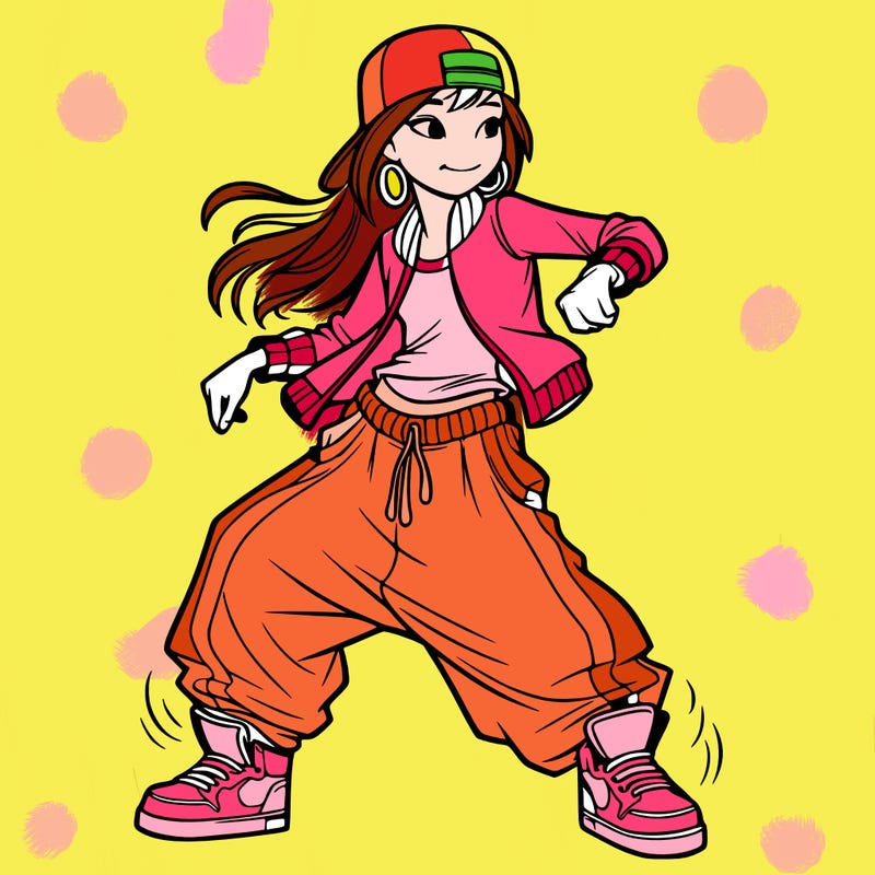 teenage girl doing street dance in baggy clothes