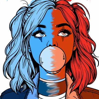 realististic girl blowing bubble -gum