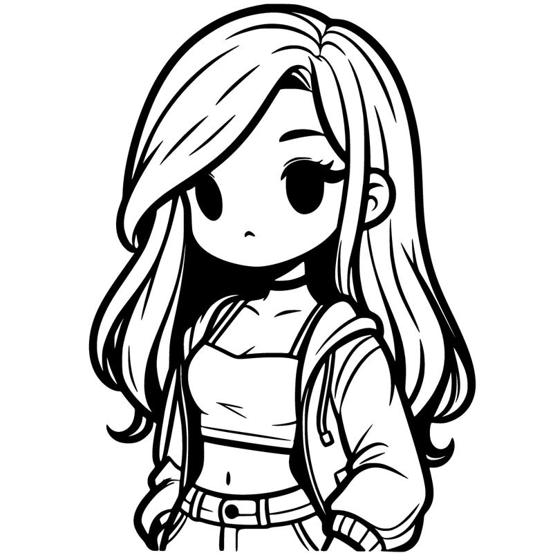 girl with long hair crop top and jacket