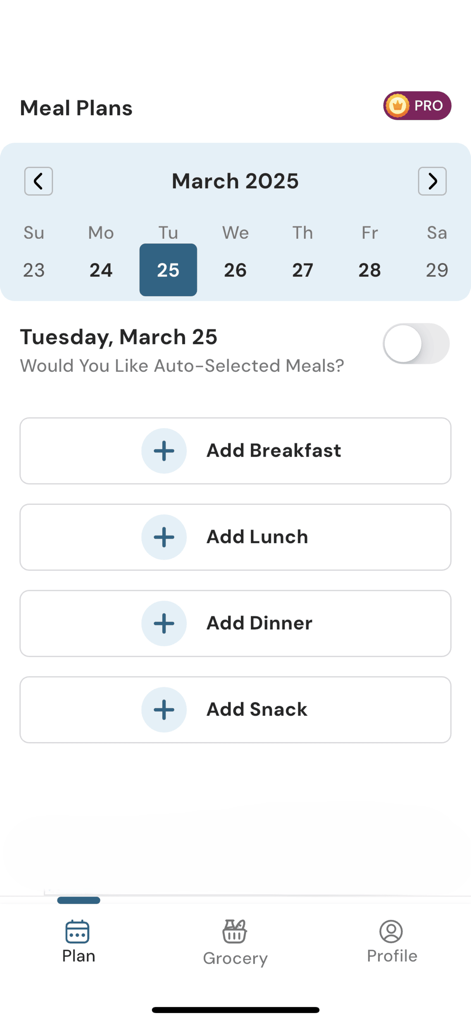 Little Eats - BLW Meal Planner - Daily meal planning interface of the Little Eats app showing calendar and options to add meals and snacks