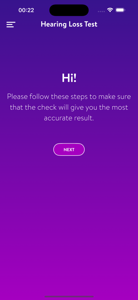 Sound Meter (Noise Detector) - Introductory screen for the Hearing Loss Test feature in the Sound Meter app
