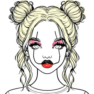 realistic girl with two buns in hair and lips
