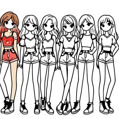 a group of girls wearing crop tops and shorts
