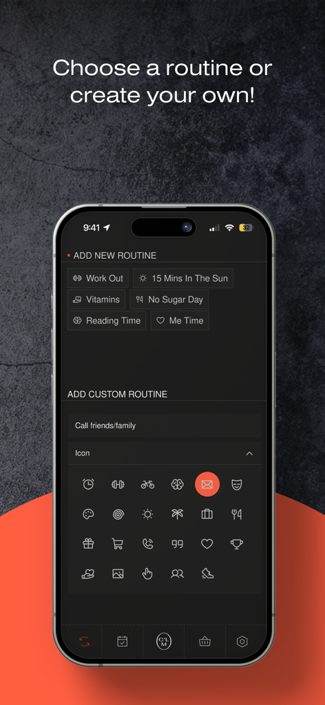 CLM Discipline guide - Interfaz para elegir o crear rutinas personalizadas en la aplicación Guía de Disciplina CLM
