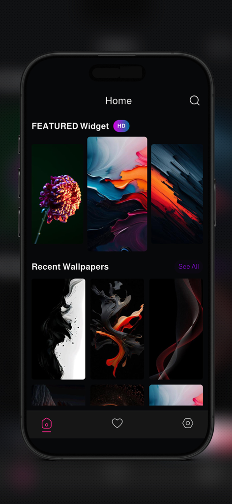 Amoled Wallpapers 4K - HD - Home screen of the Amoled Wallpapers 4K app showing featured and recent HD backgrounds for iPhone