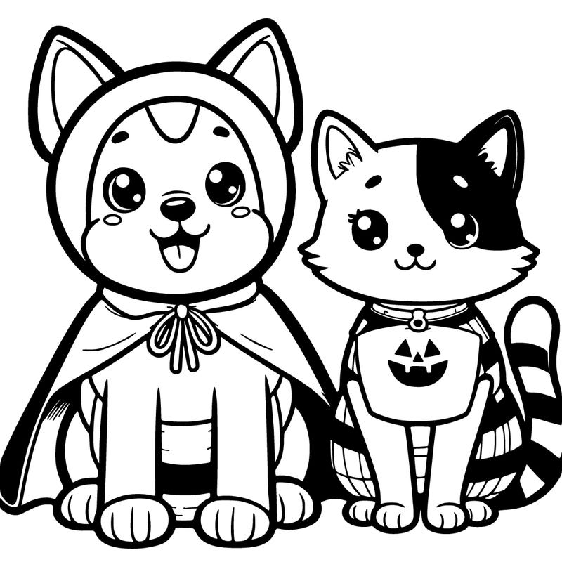cute dog and cat in halloween costumes
