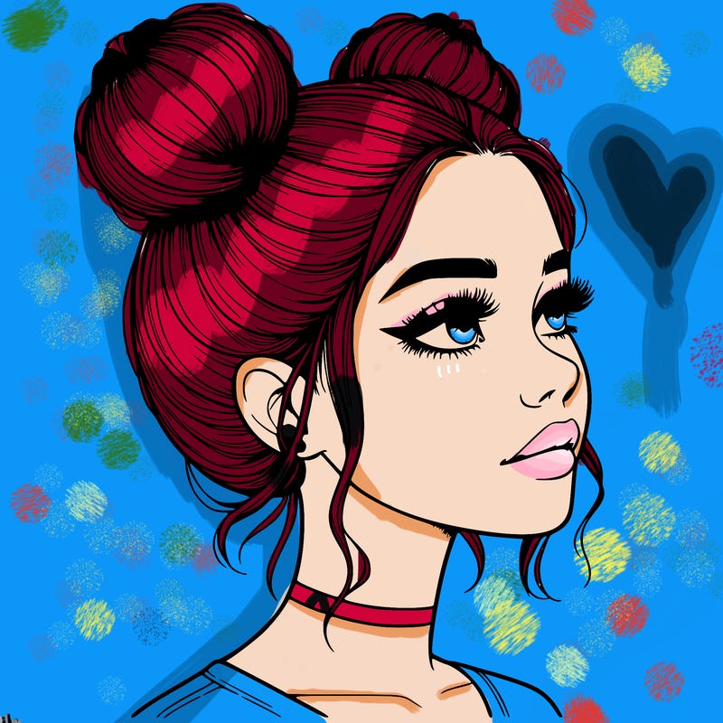 realistic girl with buns on the top of her head