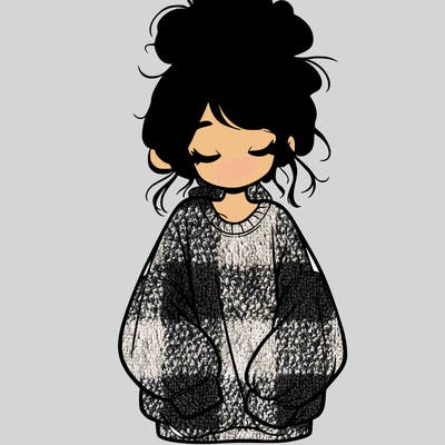 girl with baggy sweatshirt and messy bun