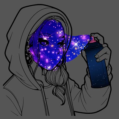 a realistic girl, spray painting