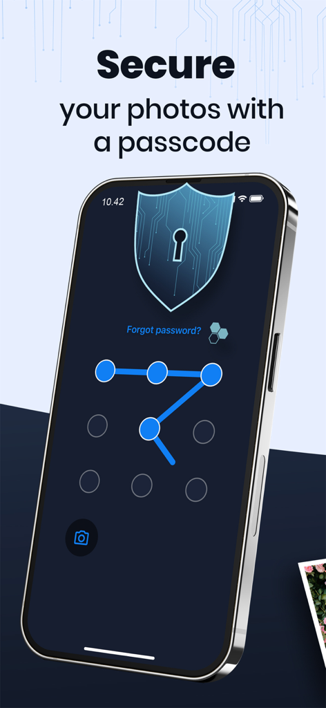 Photo Vault - SmartSafe - iPhone mostrando una pantalla de bloqueo de puntos para la aplicación Photo Vault SmartSafe.