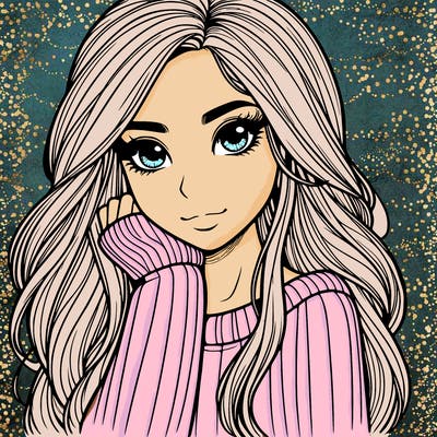 realistic girl with long hair and sweater
