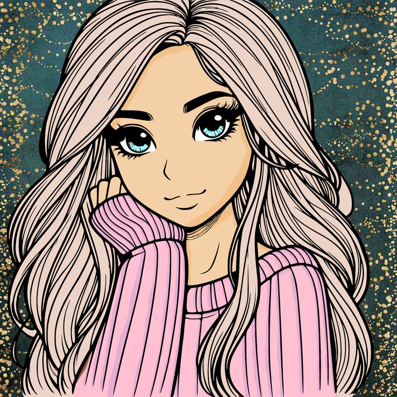 realistic girl with long hair and sweater