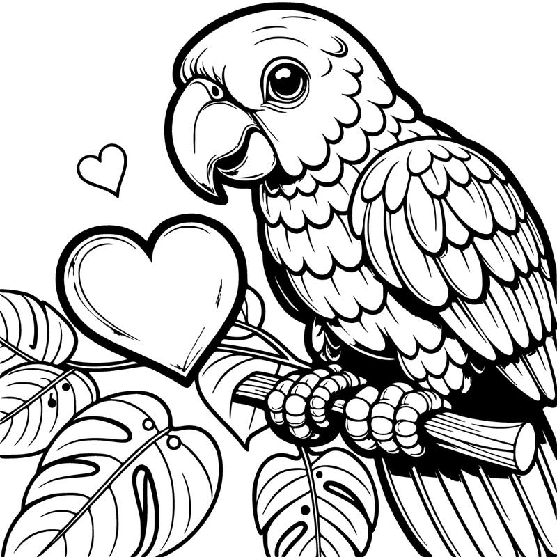 realistic parrot with with heart in its mouth