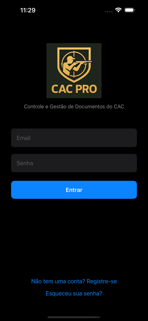 CAC Proモバイルアプリのログイン画面、射撃手およびコレクター向け