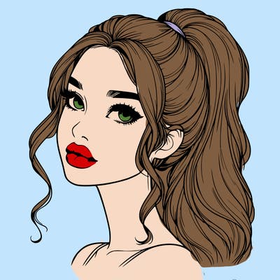 realistic girl with a ponytail on her hair and lips