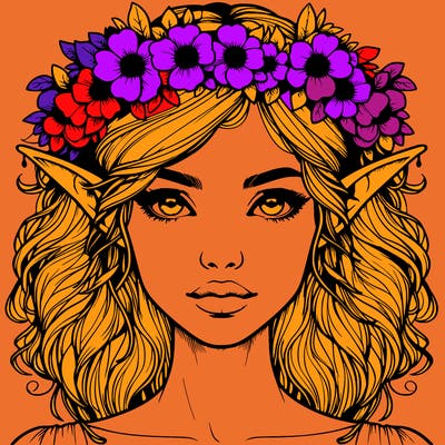 realistic female elf with flower crown