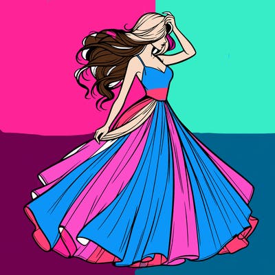 realistic woman with dress flowing in the wind