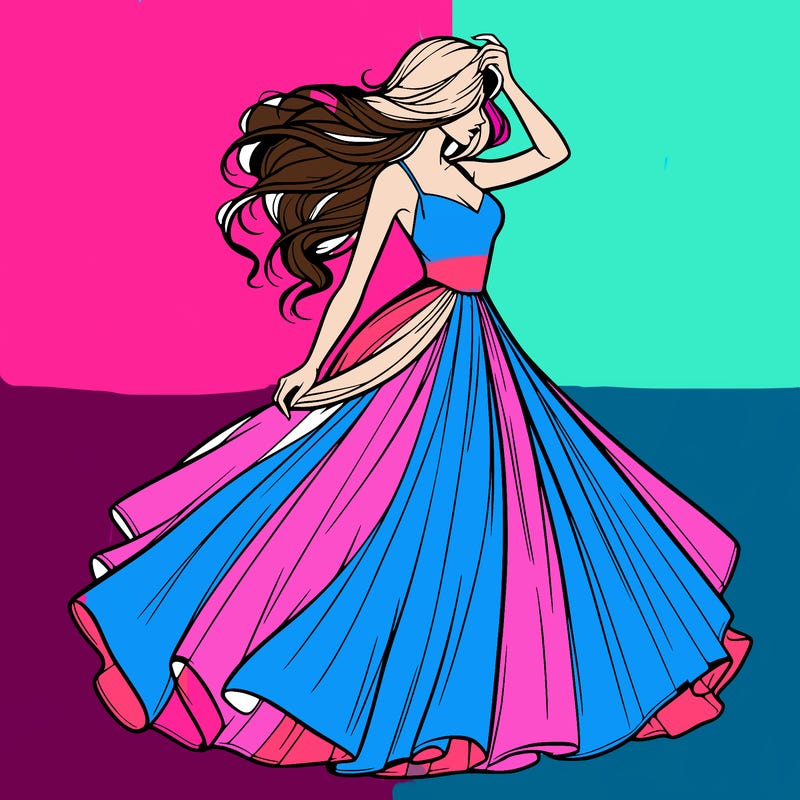 realistic woman with dress flowing in the wind