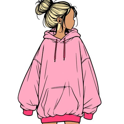 realistic girl with a oversized sweatshirt on and a bun