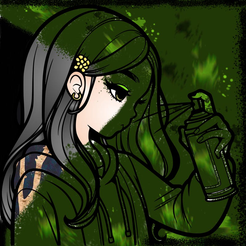 a realistic girl spray painting