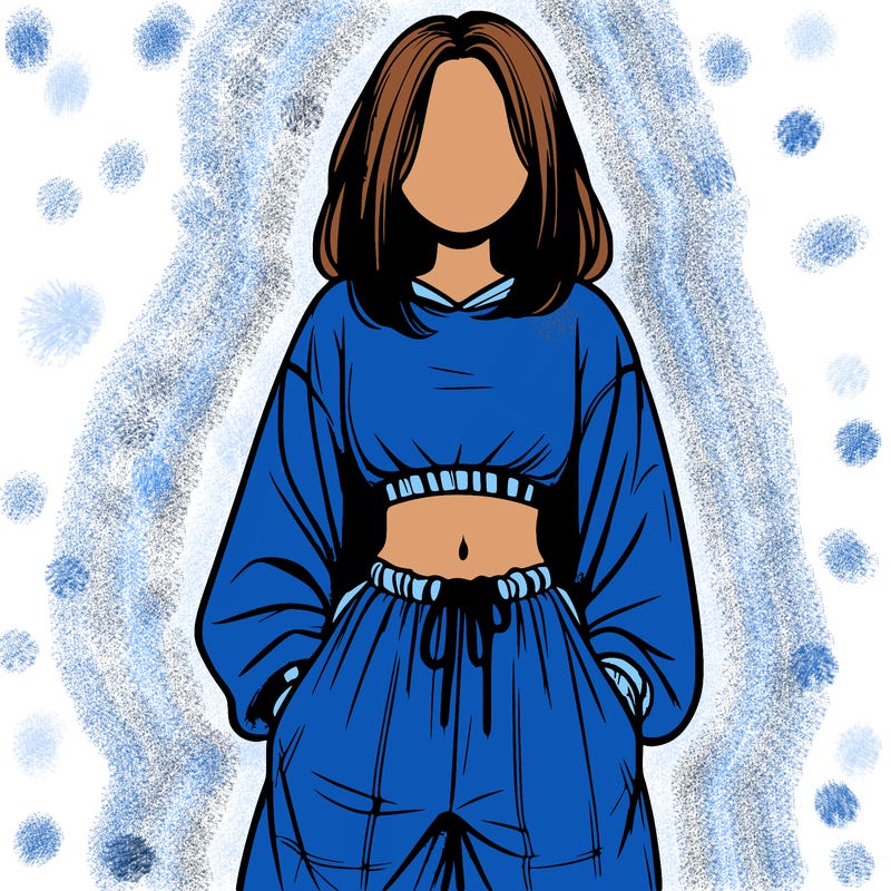 realistic girl faceless with baggy pants and a crop top