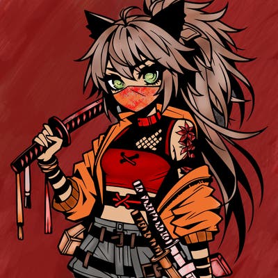 gorgeous edgy anime girl with a ninjato in one hand