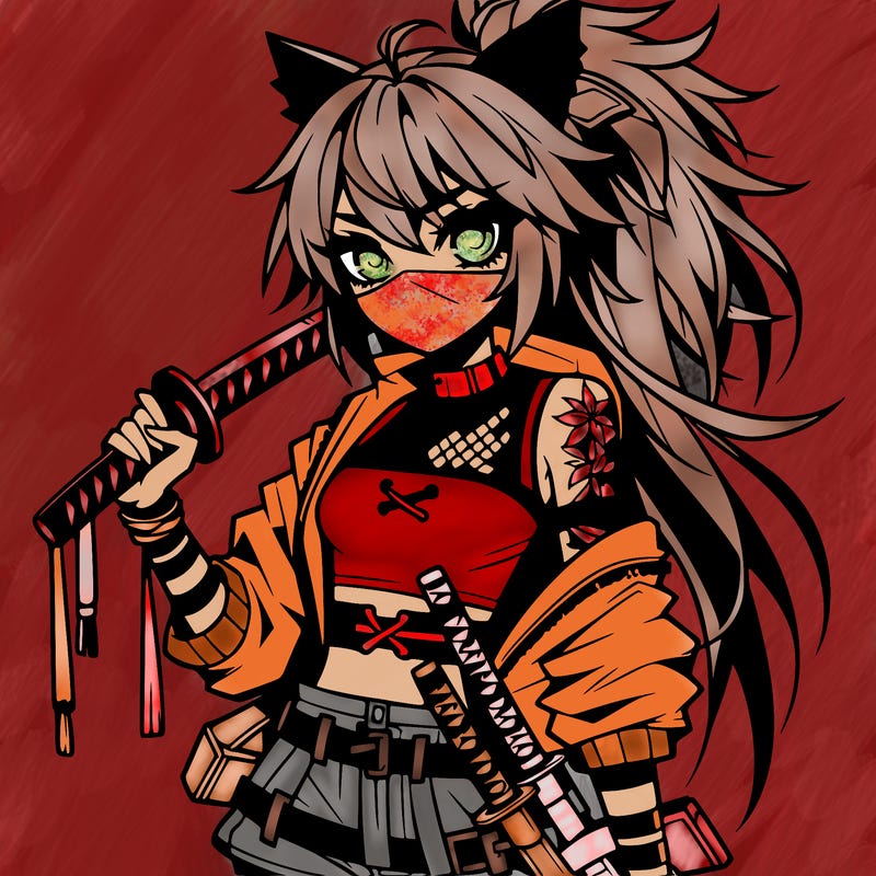 gorgeous edgy anime girl with a ninjato in one hand