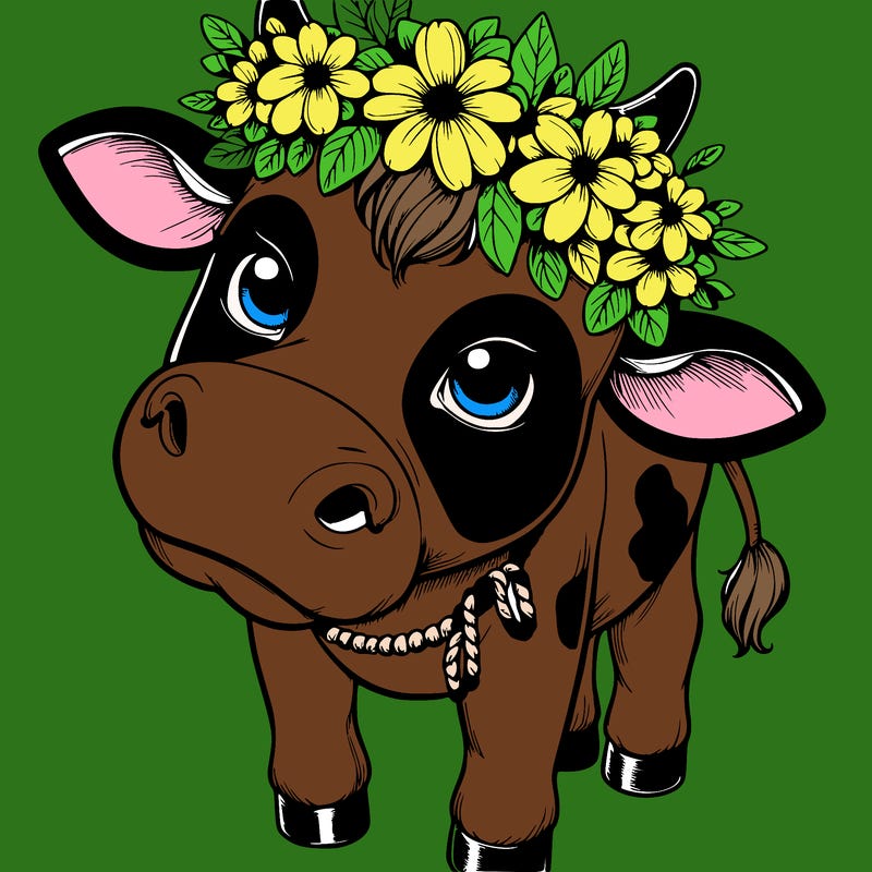 cow realistic with a flower crown