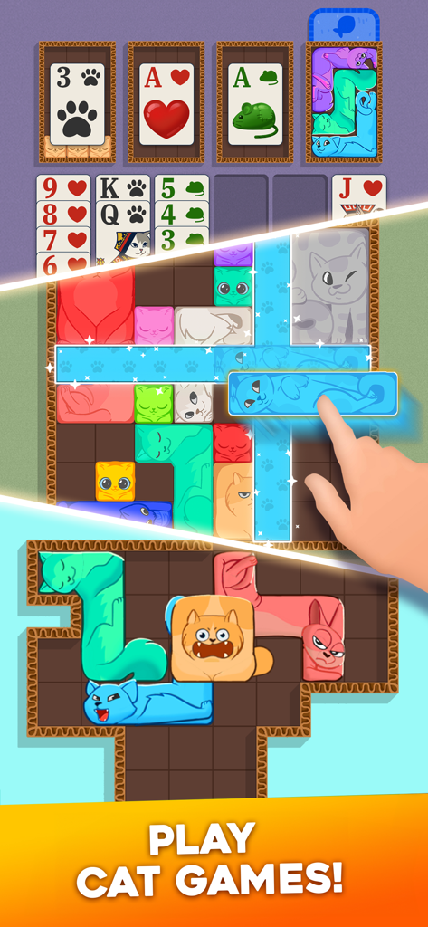 Puzzle Cats· - A collage showing different cat themed puzzle games including solitaire and block puzzles