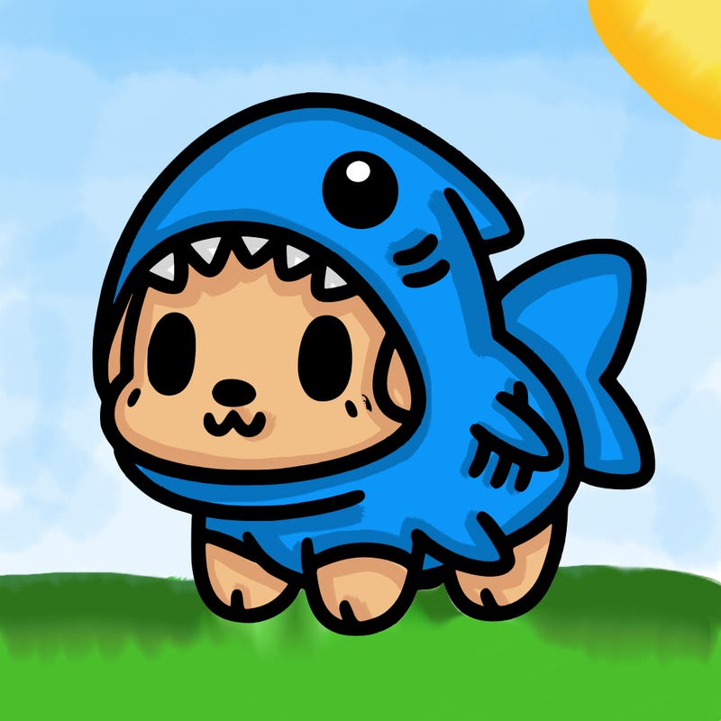 cute dog wearing a shark costume